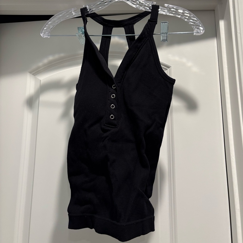 Black Button Front Shelf Bra Tank